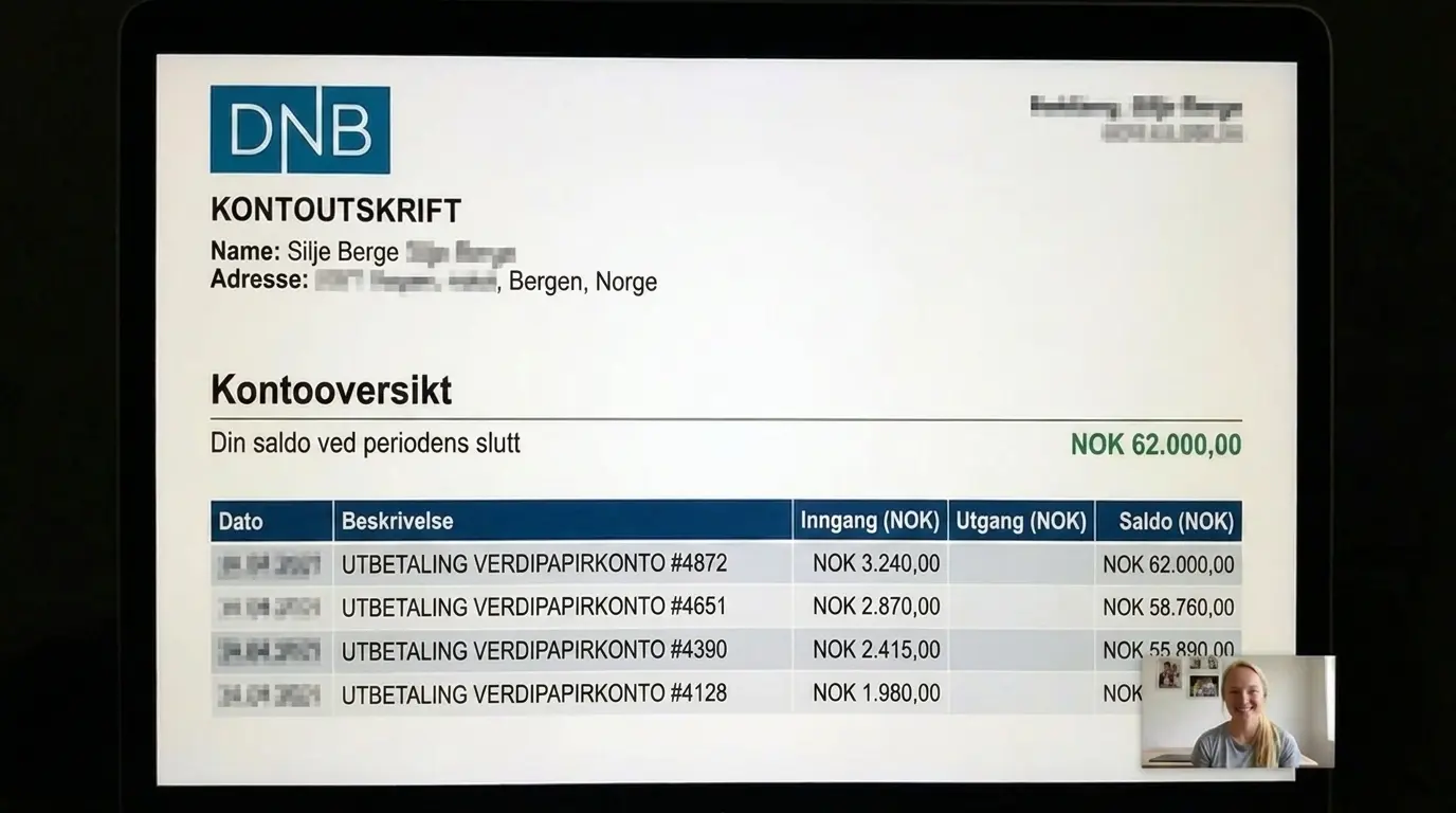 DNB-kontoutskrift fra Silje Berge
